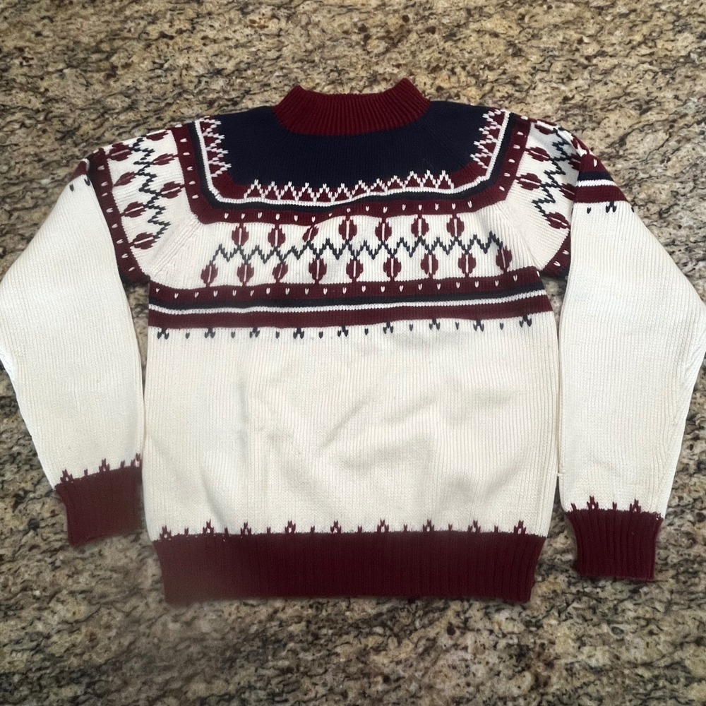 Vintage JCPenney Mens‎ Fair Isle Sweater Burgundy Navy Cream Size Small Acrylic